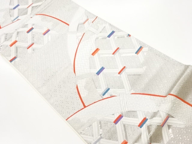 竹垣・紗綾形に菱模様織出し袋帯